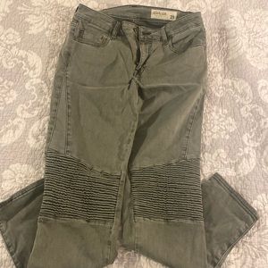 Olive green Moto style jeans